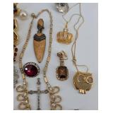 Assorted Costume Jewelry Collection - Crosses, Pearls, Cameos & Brooches