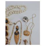 Assorted Costume Jewelry Collection - Crosses, Pearls, Cameos & Brooches