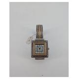 Sterling Silver Square-Case Bracelet Watch - Japan Movement, Bead Border