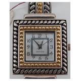 Sterling Silver Square-Case Bracelet Watch - Japan Movement, Bead Border