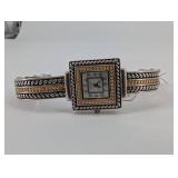Sterling Silver Square-Case Bracelet Watch - Japan Movement, Bead Border