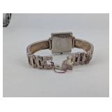 Sterling Silver Square-Case Bracelet Watch - Japan Movement, Bead Border