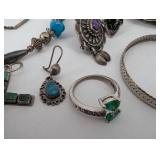 Turquoise & Sterling Silver Jewelry Lot - Cross Pendant, Bracelets, Rings & Earrings