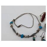 Turquoise & Sterling Silver Jewelry Lot - Cross Pendant, Bracelets, Rings & Earrings