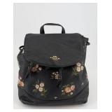 Coach Floral Print Pebbled Leather Backpack - Black