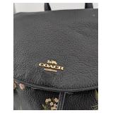 Coach Floral Print Pebbled Leather Backpack - Black