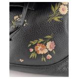 Coach Floral Print Pebbled Leather Backpack - Black