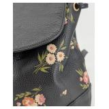 Coach Floral Print Pebbled Leather Backpack - Black