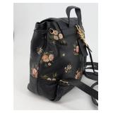 Coach Floral Print Pebbled Leather Backpack - Black