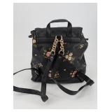 Coach Floral Print Pebbled Leather Backpack - Black