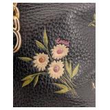 Coach Floral Print Pebbled Leather Backpack - Black