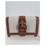 Coach Two-Tone Leather Crossbody Bag with Silver Buckle Closure