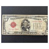 1928 C Red Seal $5 Dollar Note