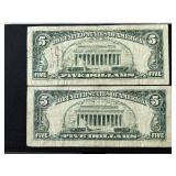 1969 B Green Seal $5 Dollar Federal Reserve Notes