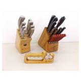 Lot of 19 WÜSTHOF Knives (3 sets), 3 WÜSTHOF Sharpeners and 2 WÜSTHOF Wood Block Holders