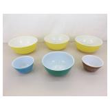 Lot of 6 Various Sized Pyrex Mixing Bowls