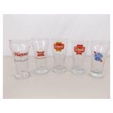 Lot of 5 Advertising Beer Glasses