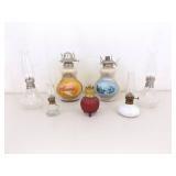 Lot of Various Vintage Glass Oil Lamps