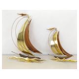 Vintage Mid Century Brass and Copper Sailboat Hanging Wall Art