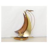 Vintage Mid Century Brass and Copper Sailboat Hanging Wall Art