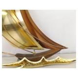 Vintage Mid Century Brass and Copper Sailboat Hanging Wall Art