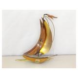 Vintage Mid Century Brass and Copper Sailboat Hanging Wall Art