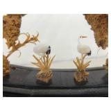 Vintage 9.75" Tall Asian Balsa Wood Carving Temple Scene in Glass