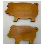 Three Vintage Multi Sized Wooden Pig Cutting Boards/Wall Décor 6 1/2" x 11 1/2",  7 1/2" x 13", 9" x 18 1/2"