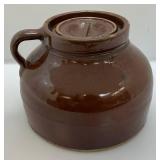 Antique Large Brown Stoneware Crock With Lid
