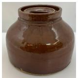 Antique Large Brown Stoneware Crock With Lid