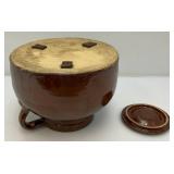 Antique Large Brown Stoneware Crock With Lid