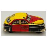 Vintage tin Litho Toy Vehicles Including Greyhound Bus, Lipor Safty Patrol And More