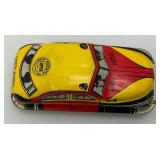 Vintage tin Litho Toy Vehicles Including Greyhound Bus, Lipor Safty Patrol And More