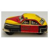 Vintage tin Litho Toy Vehicles Including Greyhound Bus, Lipor Safty Patrol And More