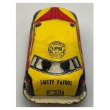 Vintage tin Litho Toy Vehicles Including Greyhound Bus, Lipor Safty Patrol And More