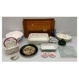 Misc. Pottery Items & Teakwood Serving Tray