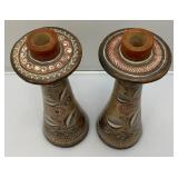 Group Of RARE Vintage Hecho Mexico Pottery Candle Holders 12"