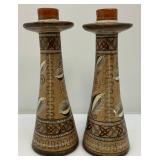 Group Of RARE Vintage Hecho Mexico Pottery Candle Holders 12"