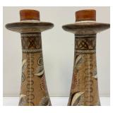 Group Of RARE Vintage Hecho Mexico Pottery Candle Holders 12"