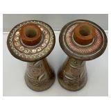 Group Of RARE Vintage Hecho Mexico Pottery Candle Holders 12"