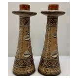 Group Of RARE Vintage Hecho Mexico Pottery Candle Holders 12"