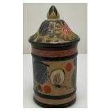 Hand Painted Tonala Pottery Jar/Lid 6" Tall Marked Mexico On Bottom