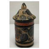 Hand Painted Tonala Pottery Jar/Lid 6" Tall Marked Mexico On Bottom