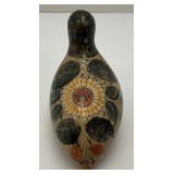 Hand Painted Tonala Pottery Mexican Folk Art Duck  Marked Mexico On Bottom 2 3/4" x 4 1/4" x 5 1/2"