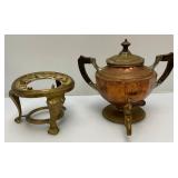 Misc. Vintage Items Including Jim Beam Decantor, Heavy Brass Soup pot, Oriental Silk Butterfly Painting And More