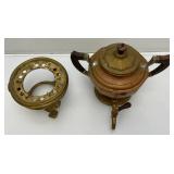 Misc. Vintage Items Including Jim Beam Decantor, Heavy Brass Soup pot, Oriental Silk Butterfly Painting And More