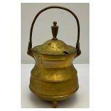 Misc. Vintage Items Including Jim Beam Decantor, Heavy Brass Soup pot, Oriental Silk Butterfly Painting And More