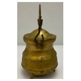 Misc. Vintage Items Including Jim Beam Decantor, Heavy Brass Soup pot, Oriental Silk Butterfly Painting And More