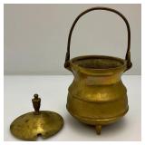 Misc. Vintage Items Including Jim Beam Decantor, Heavy Brass Soup pot, Oriental Silk Butterfly Painting And More