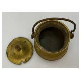 Misc. Vintage Items Including Jim Beam Decantor, Heavy Brass Soup pot, Oriental Silk Butterfly Painting And More